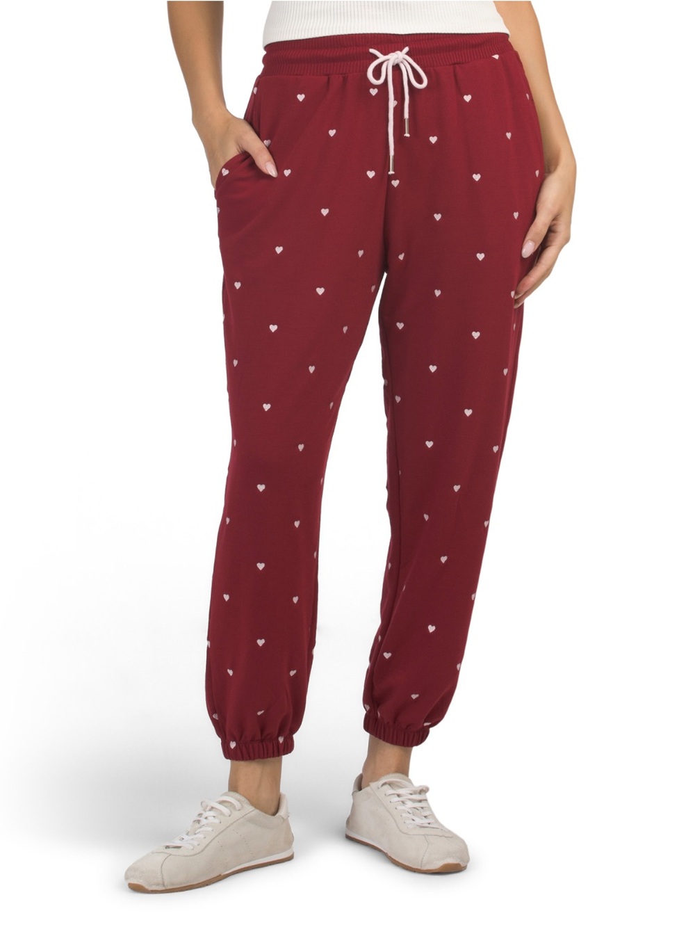 Splendid Women's Burgundy Heart Print Jogger Pants Inseam 28”